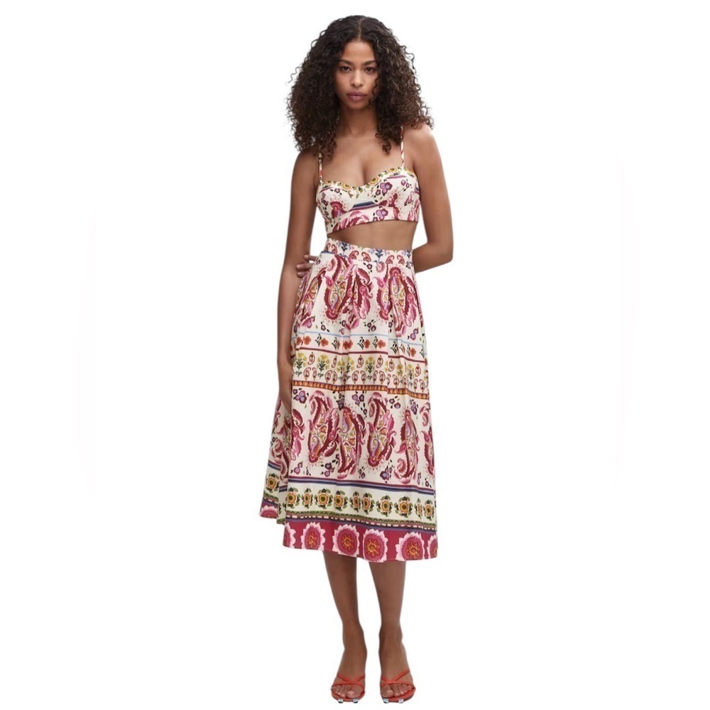 Caroline Constas NWT Linen Floral Printed Long Midi Skirt Size XS